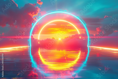 Cyber Sunrise Warm palette with golden yellow, bright orange, and red, balanced with a cool blue to represent the dawn of a new cybernetic era © Ahmed