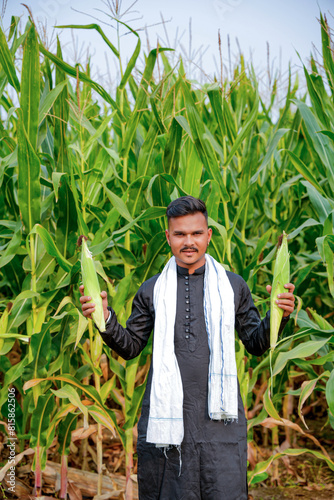 In a cornfield, a young Indian farmer