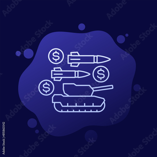military spending icon, defence budget line vector