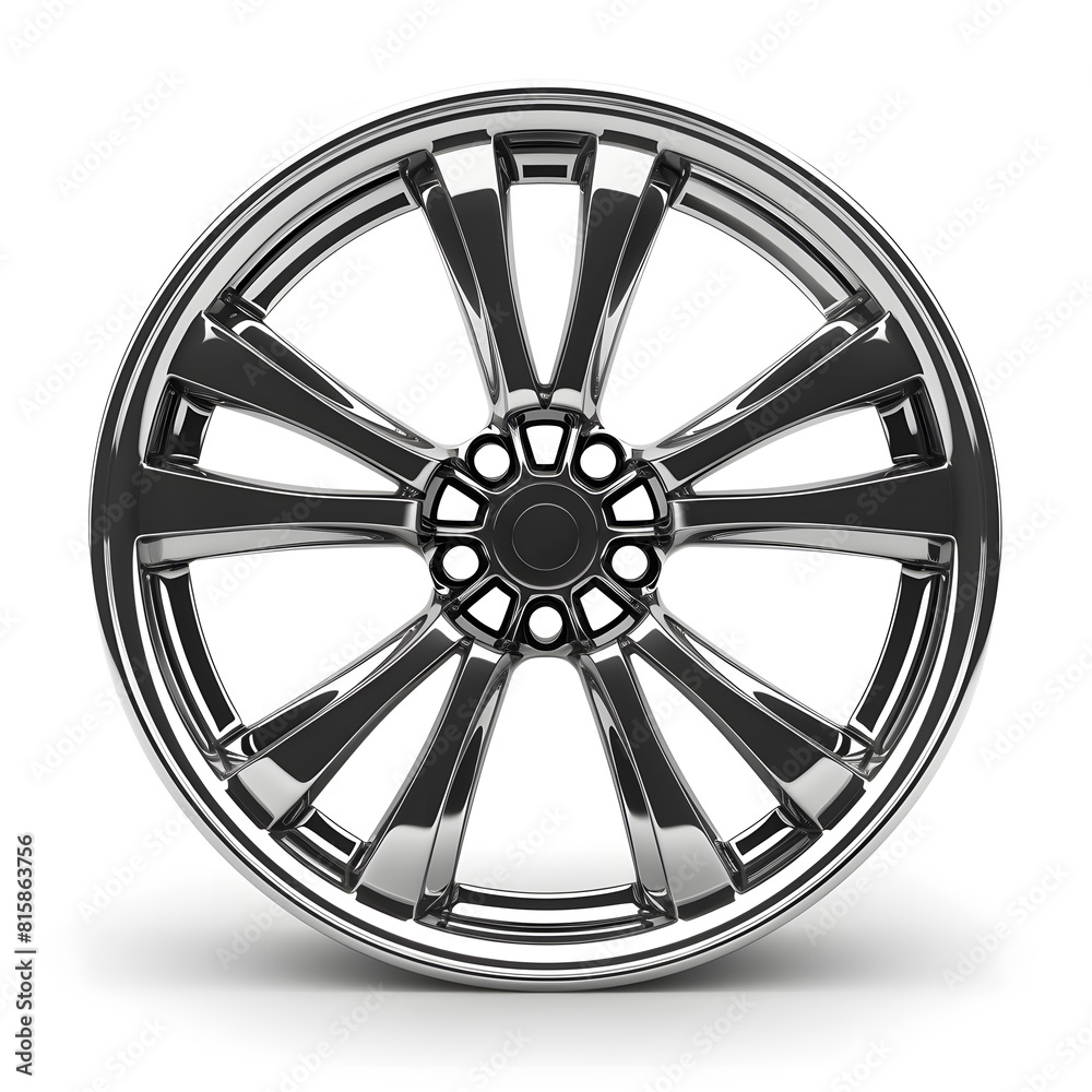 Obraz premium Luxurious polished alloy wheel for high-end vehicles, isolated white background
