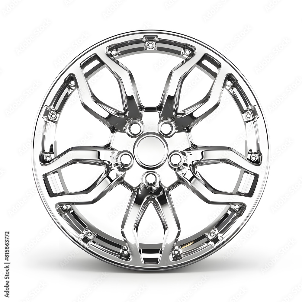 Fototapeta premium Luxurious polished alloy wheel for high-end vehicles, isolated white background