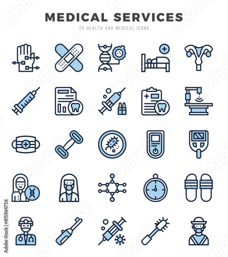 MEDICAL SERVICES Two Color icons collection. 25 icon set in a Two Color design.