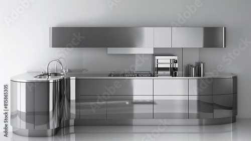 Compact urban kitchenette in minimalist style with high gloss cabinetry and stainless steel fixtures.