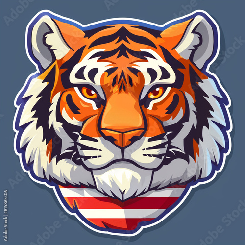 Tiger Head Sticker on Blue Background