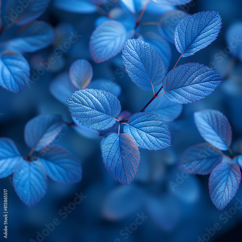 blue plant leaves in the nature in fall season  blue background  ai technolo