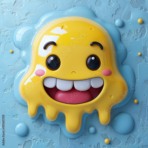 Yellow Smiley Face on Blue Background photo
