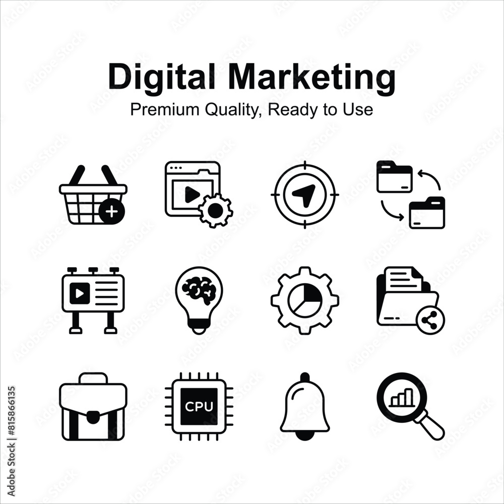Digital marketing icons set in modern style, premium vector