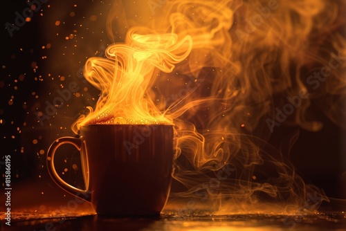 Recursive droste effect on a steaming mug of hot coffee. have the droste effect on the steam rising up beautifully photo