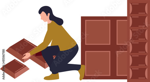 The girl is collecting pieces of chocolate.