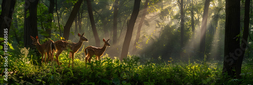 Wildlife Splendour in the Appalachian Forest: A Morning Rendezvous with White-Tailed Deer © Leonard