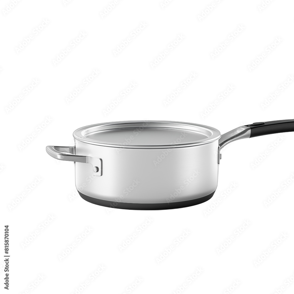 Highquality 3D rendering of a stainless steel saucepan with a glass lid and a black handle isolated on a white background Highquality 3D rendering of a stainless steel saucepan with a glass lid and a black handle isolated on a white background