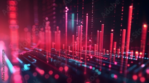 Red Glowing Digital Bar Graph Showcasing Financial Growth Concept in Technology and Business
