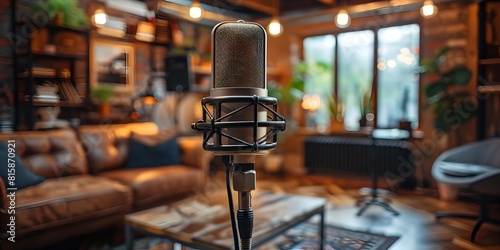 Microphone in Cozy Home Interior Design Studio Discussing Latest Trends with Industry Experts