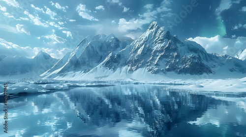 Wallpaper Mural Majestic Snow-Capped Mountain Range Reflected in Pristine Frozen Lake Under Vibrant Aurora Borealis Torontodigital.ca