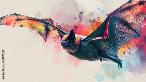 Feature a colorful bat darting through the air, close-up, dynamic, Multilayer, isolated on a white background to depict the energy of its flight photo