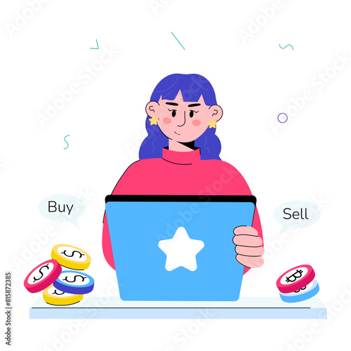 Character based doodle mini illustration of margin trading 