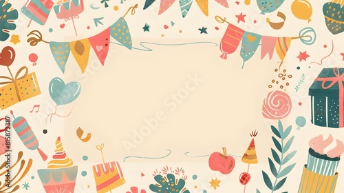 Colorful Banners and Confetti Festive Background for Anniversary Birthday or Holiday Party