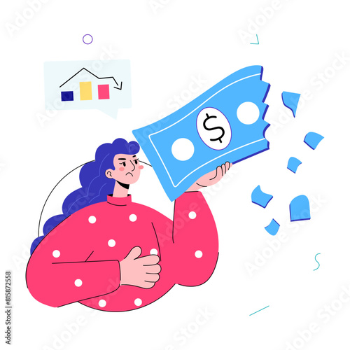 Easy to edit doodle mini illustration of financial crisis 