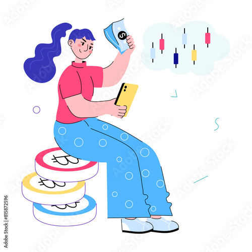 Premium doodle mini illustration of rich trader 
