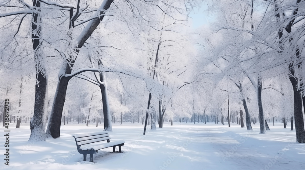 Bench in the park with snow