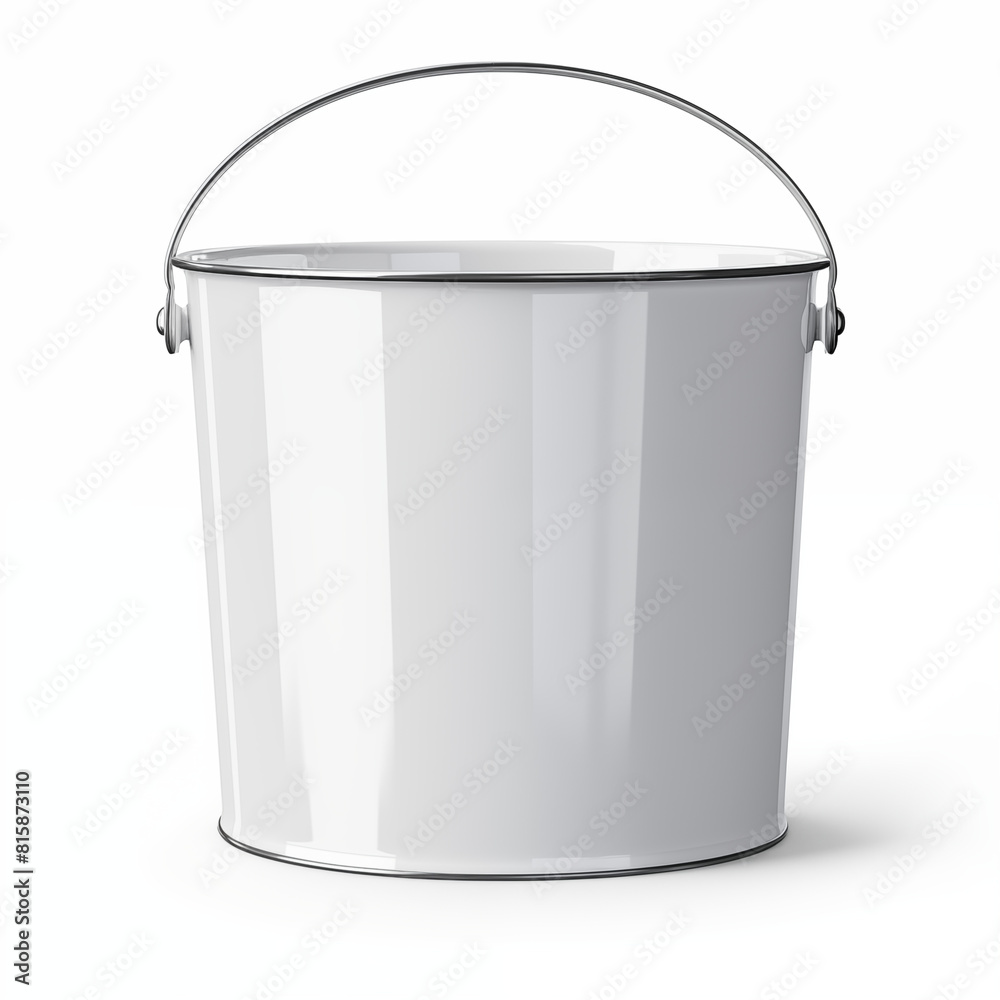 3D rendering of a white metal bucket with a silver handle isolated on a white background 3D rendering of a white metal bucket with a silver handle isolated on a white background