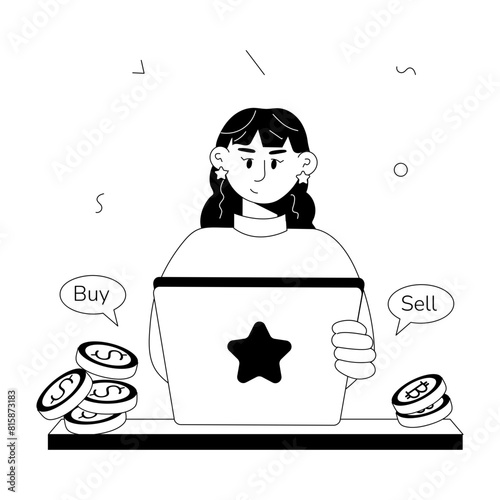 Character based doodle mini illustration of margin trading 