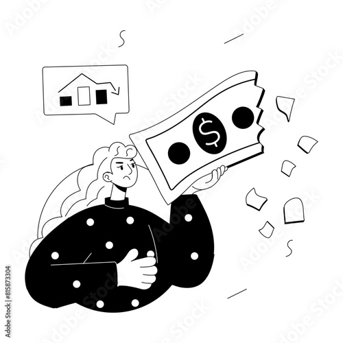 Easy to edit doodle mini illustration of financial crisis 