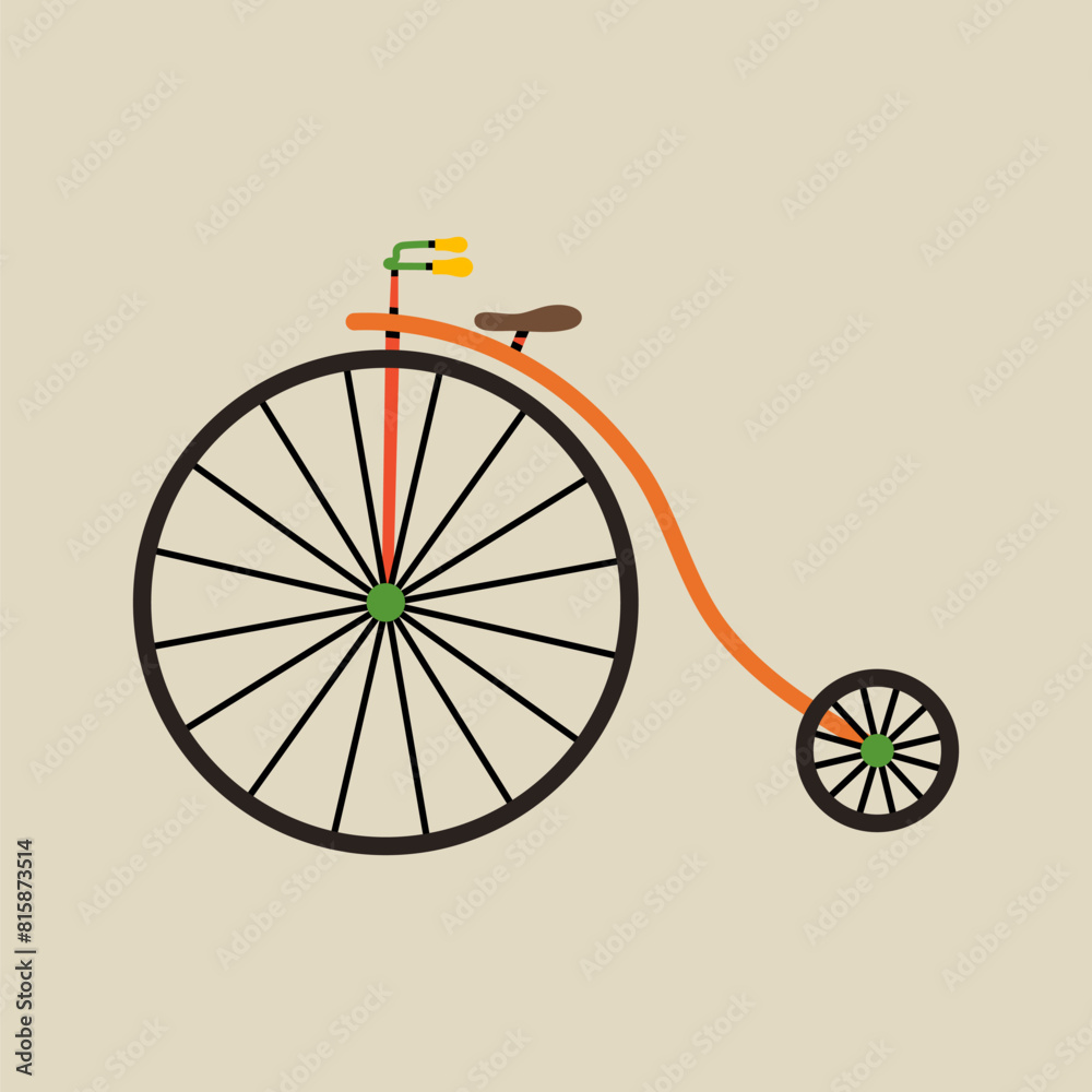 Fototapeta premium Circus elements in modern flat, line style. Hand drawn vector illustration of vintage bicycle, Isolated graphic design element