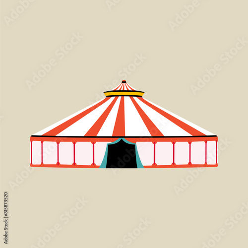 Circus elements in modern flat, line style. Hand drawn vector illustration of circus tent, Isolated graphic design element