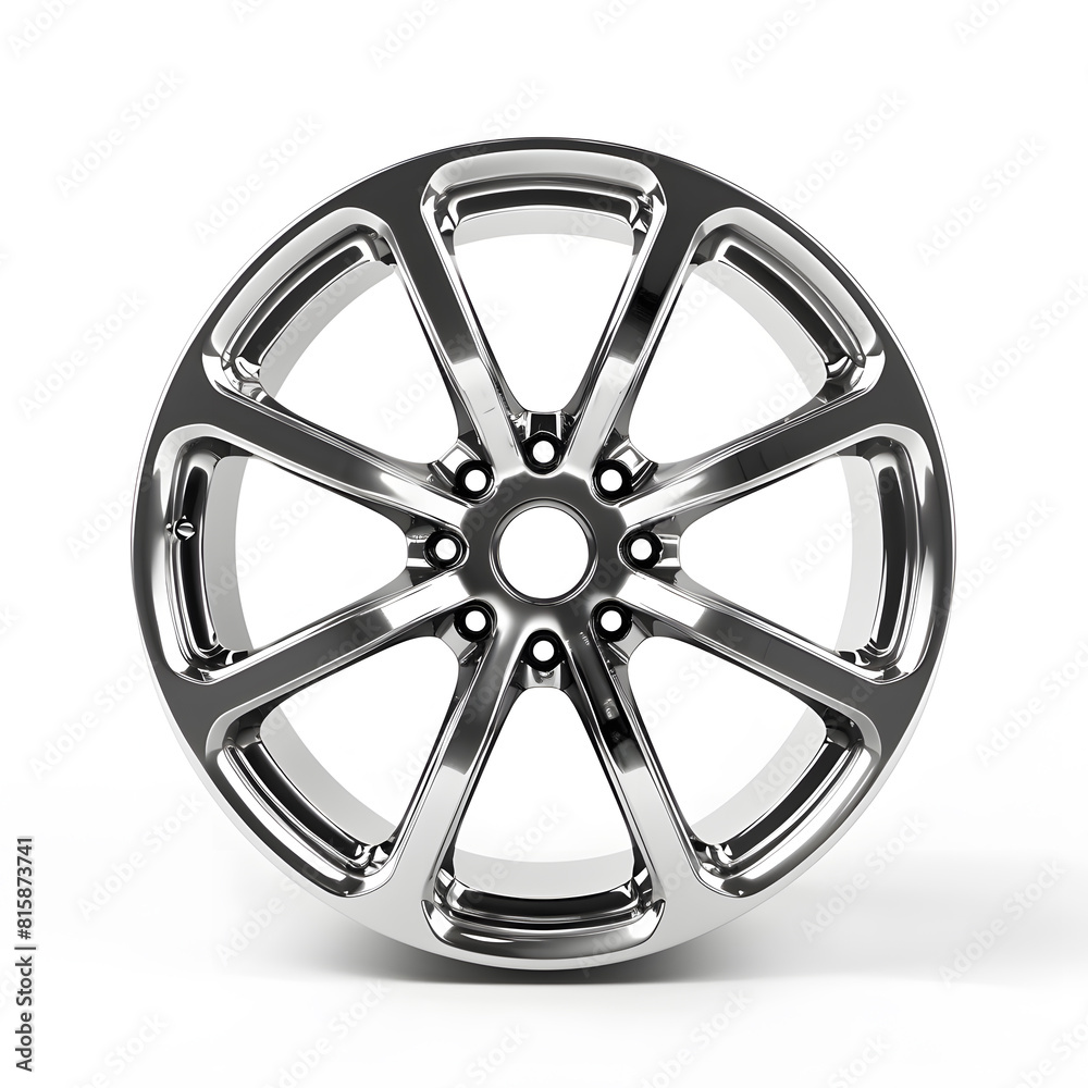 Obraz premium Luxurious polished alloy wheel for high-end vehicles, isolated white background