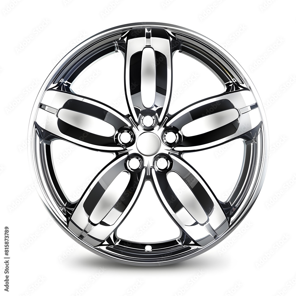 Obraz premium Luxurious polished alloy wheel for high-end vehicles, isolated white background