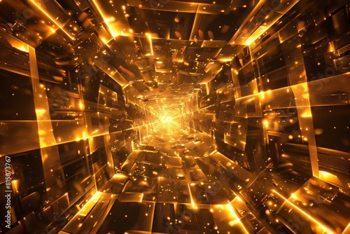 Rectangle geometric gold background  spin animation  particles glowing 