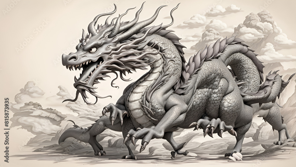illustration of a chinese dragon to color