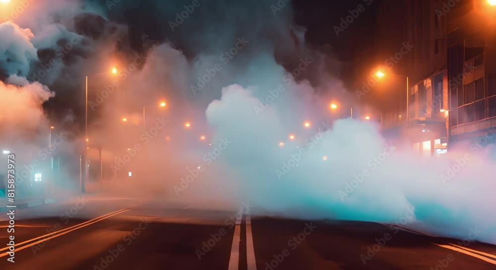 Desolate Street Scene with Neon Lights, Smoke, and Blue Background. Concept Desolate Street Scene, Neon Lights, Smoke, Blue Background Desolate Street Scene with Neon Lights, Smoke, and Blue Background. Concept Desolate Street Scene, Neon Lights, Smoke, Blue Background