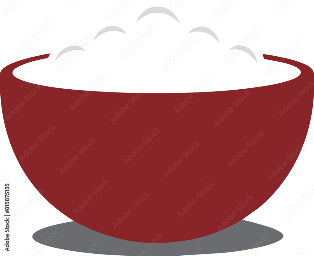Cooked rice in a red bowl on grey background Cooked rice in a red bowl on grey background