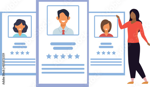 Girl showing profiles of candidates with different star rating.