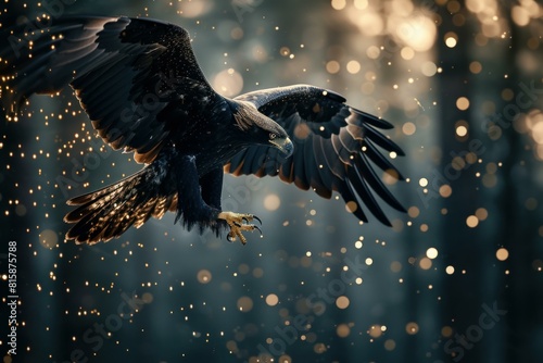 Radiant Black eagle bird sparkles. Avian raptor. Generate Ai photo