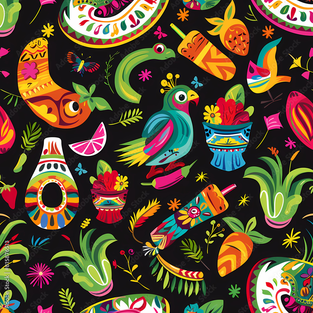 Fototapeta premium Mexican symbols design template of traditional vector image