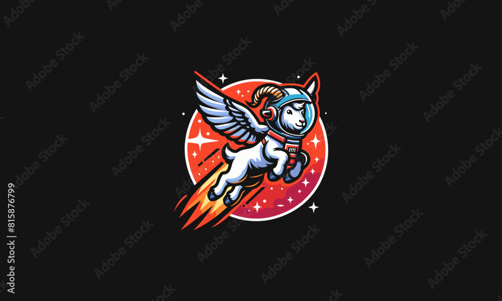 Fototapeta premium goat wearing uniform astronaut with wings vector artwork design