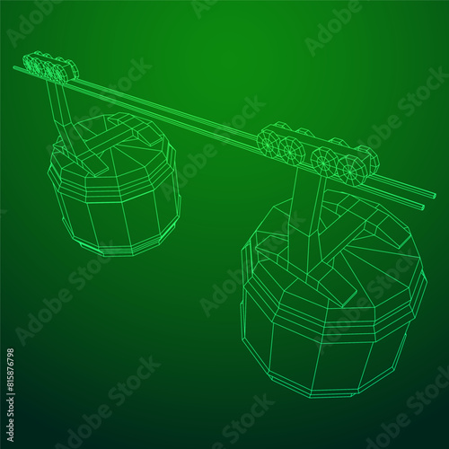 Cable car cabin gondola. Funicular simple cableway concept. Wireframe low poly mesh vector illustration