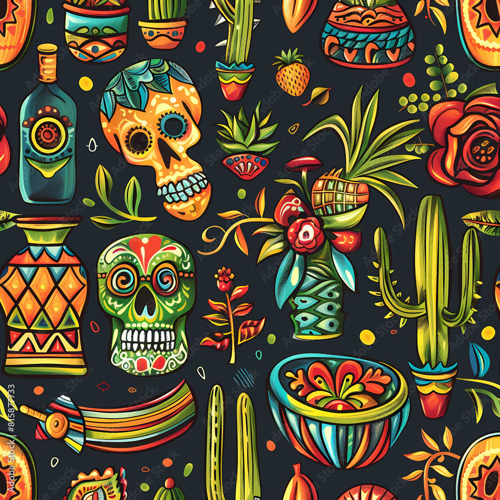 Naklejka premium Mexican symbols design template of traditional vector image