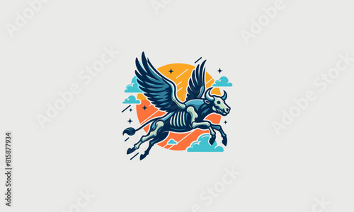 flying bull with wings bone vector logo design