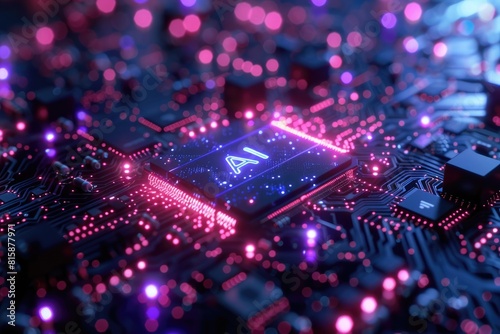 Artificial Intelligence (AI) concept, Abstract AI processor and quantum computer background.
