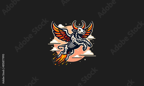flying bull with wings bone vector logo design