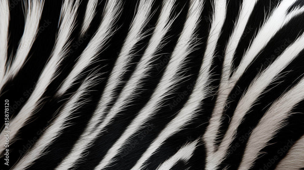 A close-up view captures the intricate and striking pattern of zebra fur, showcasing its distinctive black and white stripes. Animalist background. A close-up view captures the intricate and striking pattern of zebra fur, showcasing its distinctive black and white stripes. Animalist background.