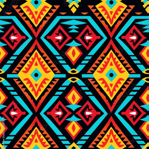 create tribal or nativa american repeted patters with bright colors photo