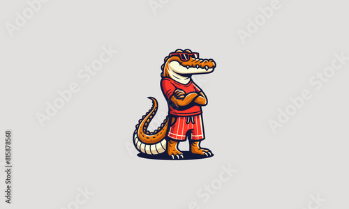 crocodile wearing tshirt red and sun glass vector mascot design