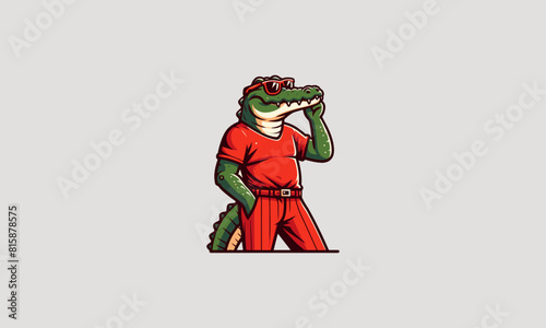 crocodile wearing tshirt red and sun glass vector mascot design