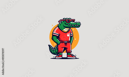 crocodile wearing tshirt red and sun glass vector mascot design