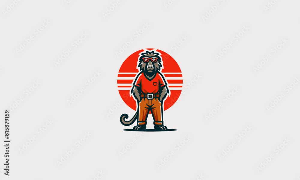 baboon wearing sun glass vector illustration logo design